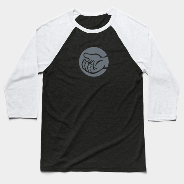 A small bird in a hand, as a symbol of care and compassion  in grey ink Baseball T-Shirt by croquis design